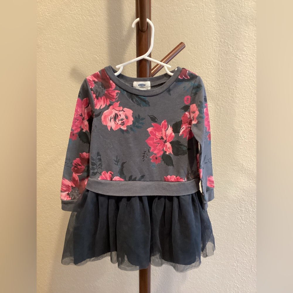 Old Navy Gray Pink Floral 3/4 Sleeve Sweater Dress